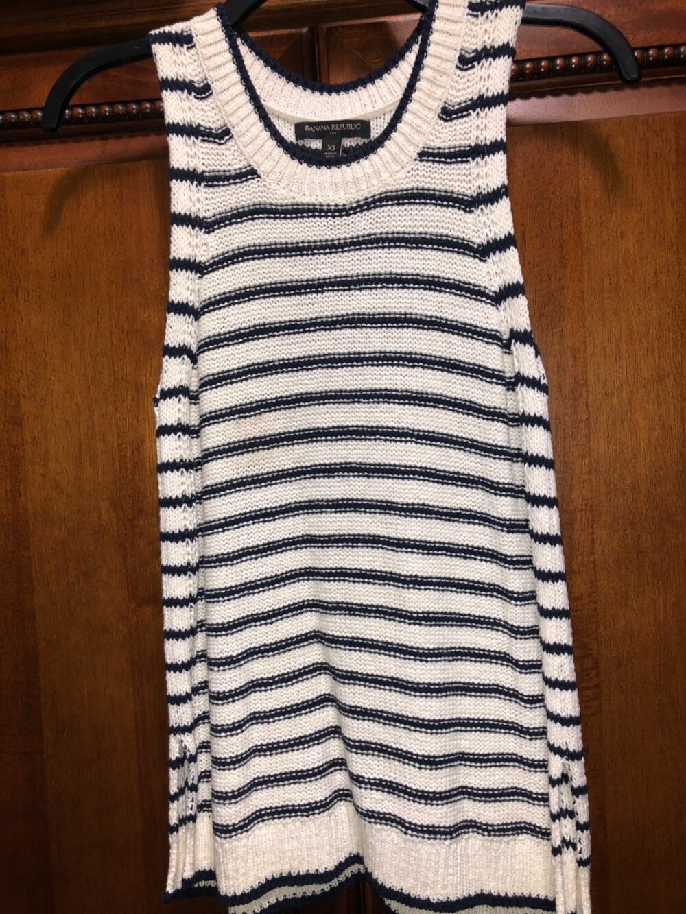Banana Republic Striped Chunky Knit Sweater Tank Top XS Navy Blue Cream Nautical